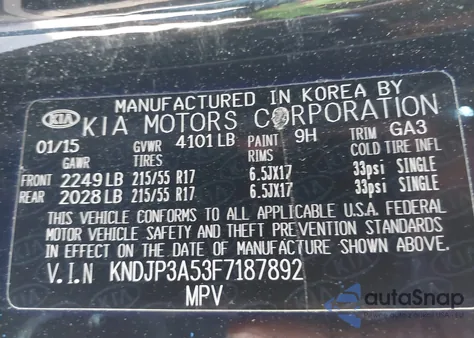 2015 Kia Soul + z USA, uszkodzony, nr VIN KNDJP3A53F7187892